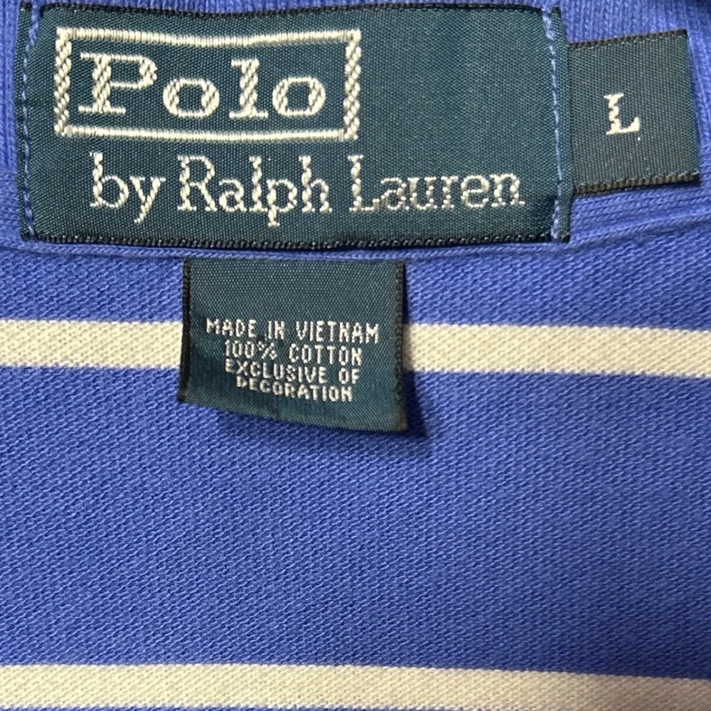 Polo Ralph Lauren Short Sleeve Polo Shirt‎ Blue White Striped Yellow Pony Large